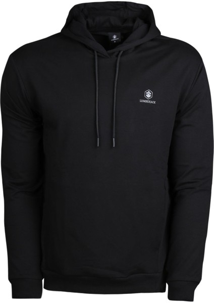 Basic Erkek Siyah Kapüşonlu Sweatshirt