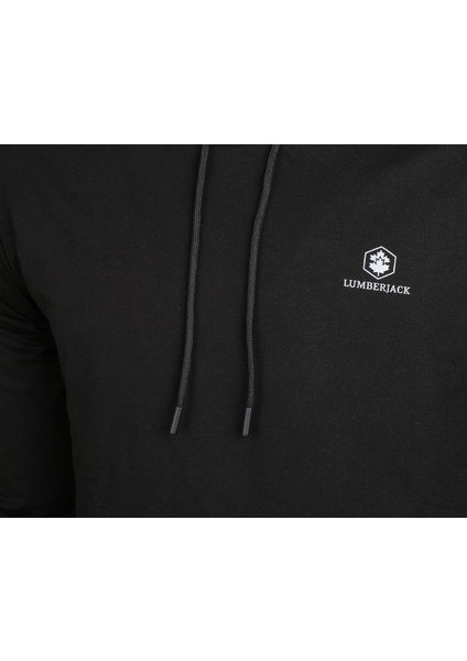 Basic Erkek Siyah Kapüşonlu Sweatshirt