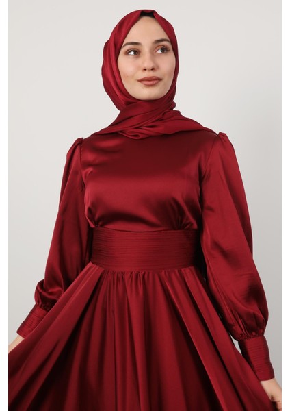Beli Pileli Saten Abiye Bordo indirimleri