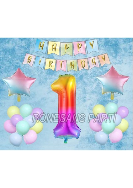 Gökkuşağı Yıldız Folyo Balon Seti 1 Yaş