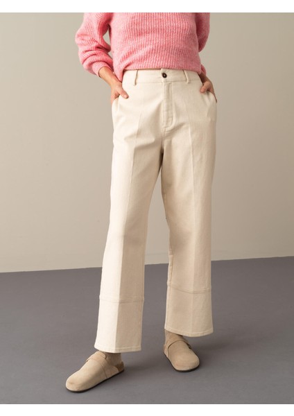 Kadın Ekru Regular Fit Geniş Paça Pantolon fiyatları