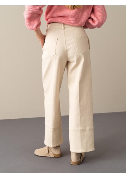 Kadın Ekru Regular Fit Geniş Paça Pantolon fırsatları