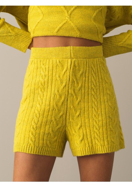 Kadın Sarı Regular Fit Triko Şort