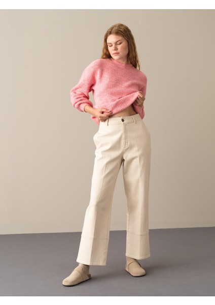 Kadın Ekru Regular Fit Geniş Paça Pantolon fiyatları