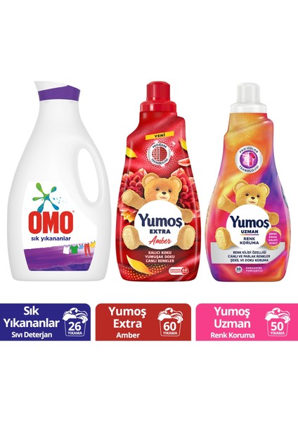 Omo Sıvı Deterjan Sık Yıkananlar 2470MLX1+YUMOŞ Amber 1440MLX1 +Yumoş Uzman Yumuşatıcısı 1200MLX1