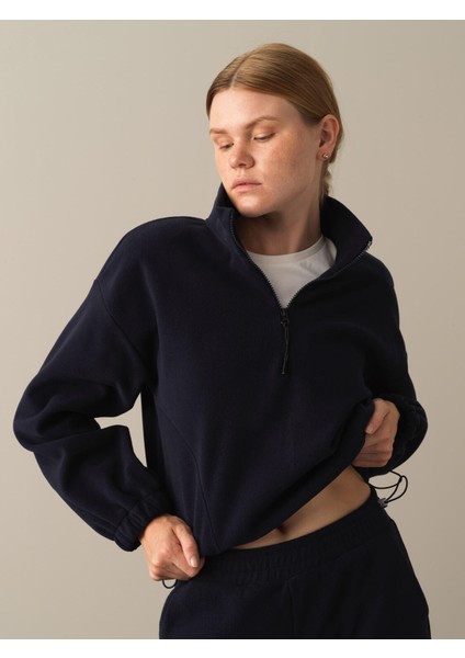 Kadın Lacivert Oversize Polar Sweatshirt