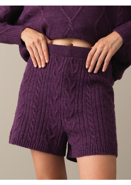 Kadın Mor Regular Fit Triko Şort