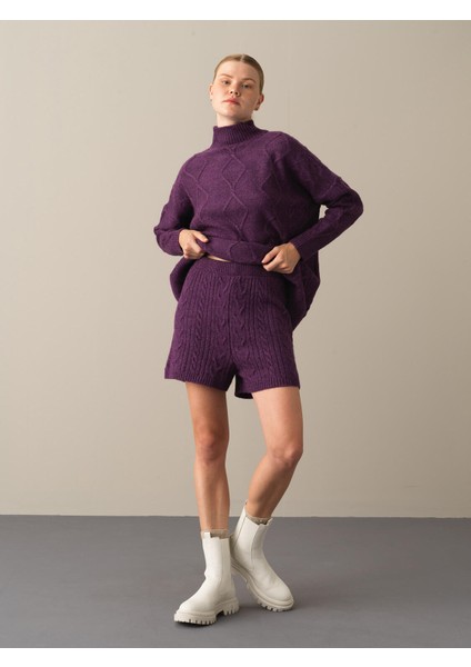 Kadın Mor Regular Fit Triko Şort fiyatları