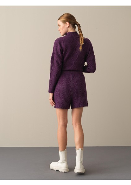 Kadın Mor Regular Fit Triko Şort modelleri