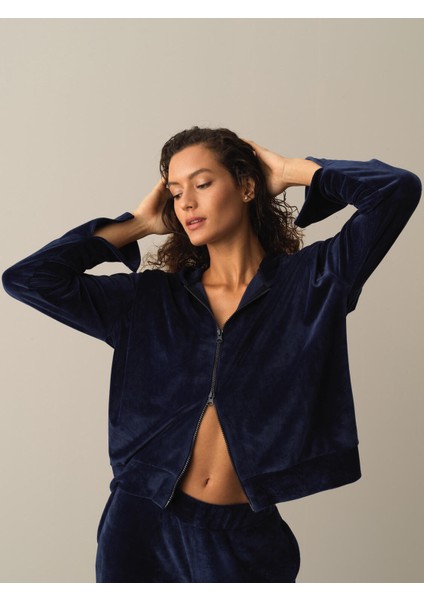 Kadın Lacivert Regular Fit Kadife Sweatmont fiyatları