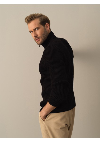 Erkek Siyah Yarım Fermuarlı Kazak fiyatları