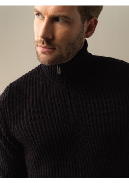 Erkek Siyah Yarım Fermuarlı Kazak modelleri