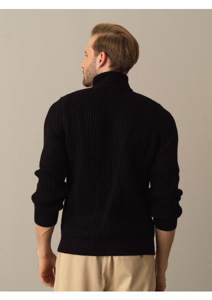 Erkek Siyah Yarım Fermuarlı Kazak fırsatları