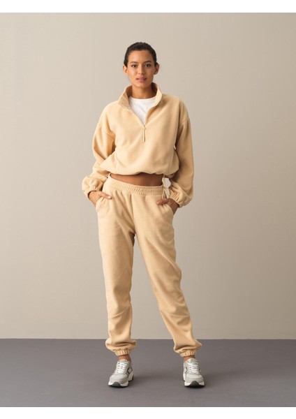 Kadın Bej Oversize Polar Sweatshirt fiyatları