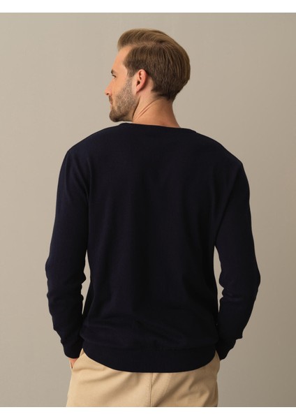 Erkek Lacivert Regular Fit Basic Kazak indirimleri