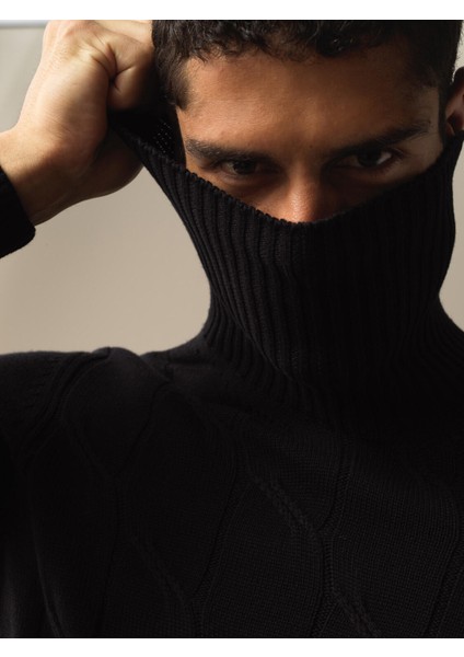 Erkek Siyah Pamuklu Regular Fit Kazak modelleri