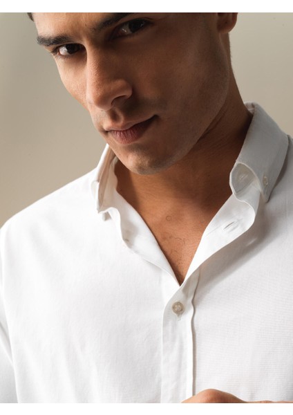 Erkek Beyaz Regular Fit Basic Gömlek