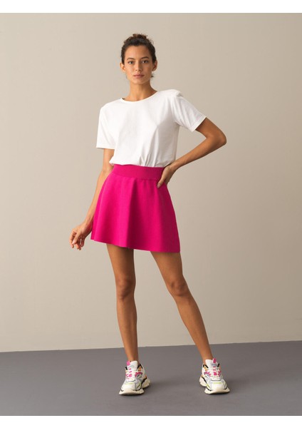 Kadın Fuşya Regular Fit Triko Etek