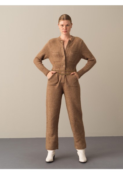 Kadın Camel Regular Fit Cepli Triko Tulum fırsatları