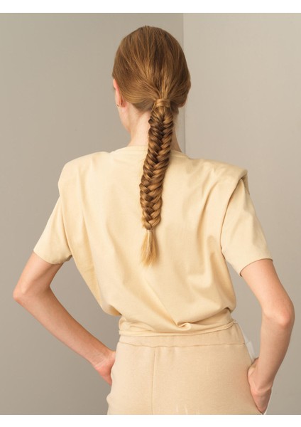 Kadın Bej Oversize Vatkalı Tişört fırsatları