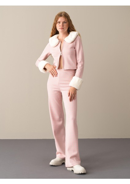 Kadın Pembe Regular Fit Ekose Pantolon fiyatları