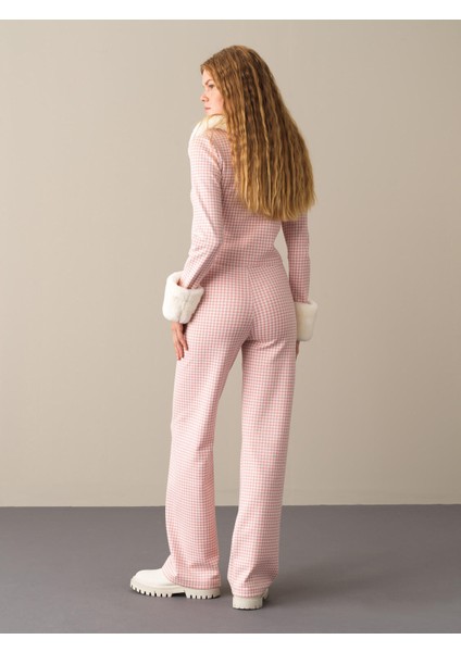 Kadın Pembe Regular Fit Ekose Pantolon indirimleri