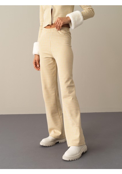 Kadın Sarı Regular Fit Ekose Pantolon modelleri
