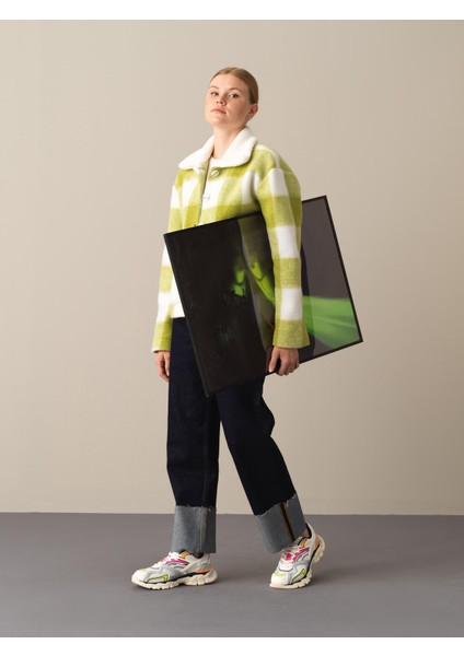 Kadın Sarı Regular Fit Düğmeli Ekose Ceket fiyatları