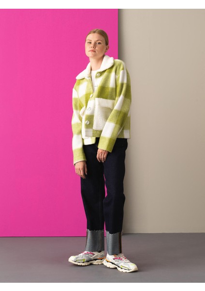 Kadın Sarı Regular Fit Düğmeli Ekose Ceket modelleri