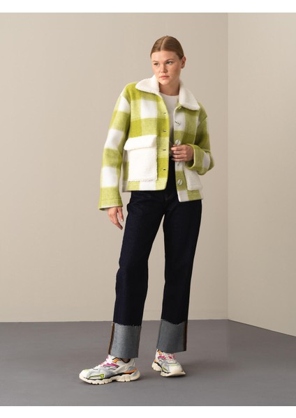 Kadın Sarı Regular Fit Düğmeli Ekose Ceket fırsatları