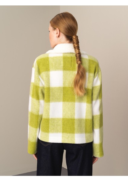 Kadın Sarı Regular Fit Düğmeli Ekose Ceket indirimleri