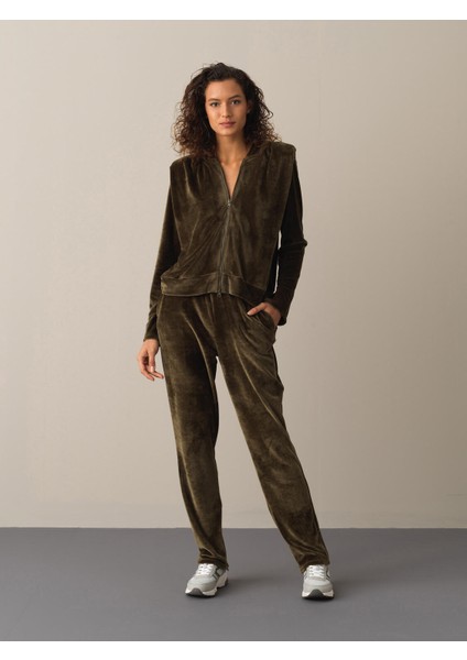 Kadın Haki Regular Fit Kadife Sweatmont fiyatları