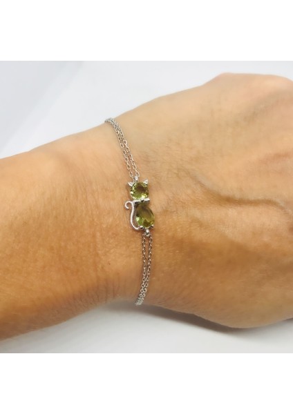 925 Ayar Gümüş Zultanit Taşlı Kedi Bileklik modelleri