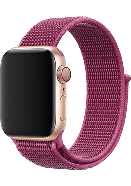 Apple Watch 42-44MM Krd-03 Hasır Mürdüm Kordon