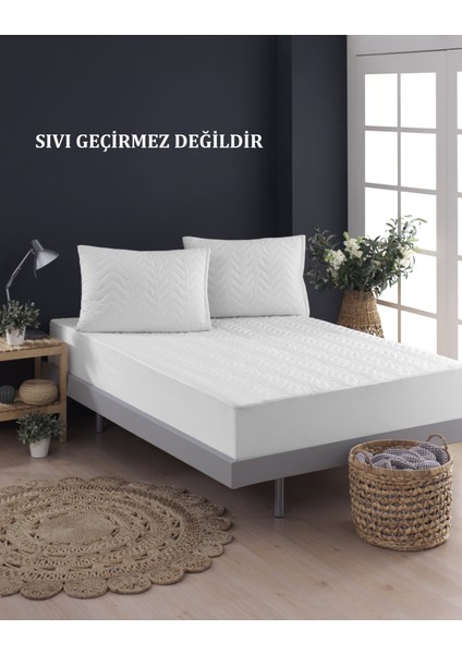 Vessino Home Kapitone Full Kenar Fitted %100 Pamuk Yatak Koruyucu Alez Penye Lastikli Çarşaf Yatak Koruyucu