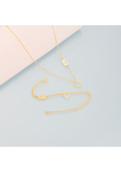 925 Ayar Gümüş Harfli Kalp Kolye Bileklik Set fiyatları