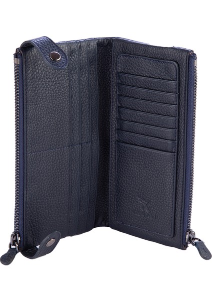 Karali Deri Deri Unisex Portföy Cüzdanı Lacivert BC413-04