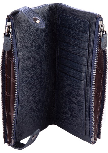 Karali Deri Deri Unisex Portföy Cüzdanı Lacivert BC413-04