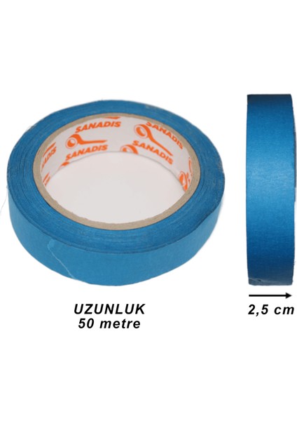 Yapışkanlı Çiçek Bandı - Maskeleme Bandı - Mavi - 2.5 CMX50 Metre fiyatları