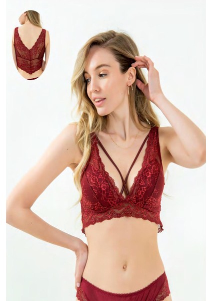 1470 Balensiz Dantelli Bralet-Bordo