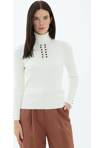 Tam Balıkçı Yaka Düğmeli Triko KAZAK-32325