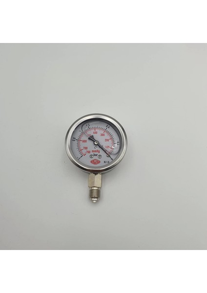 Ø 63 - 0 - 1 - 760 Bar 1/4 Alttan Çıkışlı Gliserinli Vakummetre