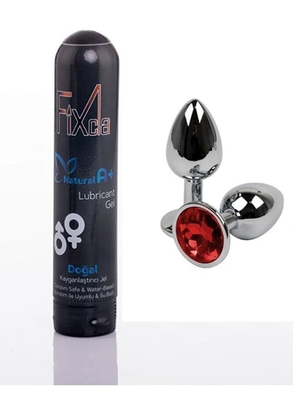 Boms Anal Vajinal Plug Oral Tıkaç Metal Taşlı+ Fixcla Aplus Krem FANT10228658