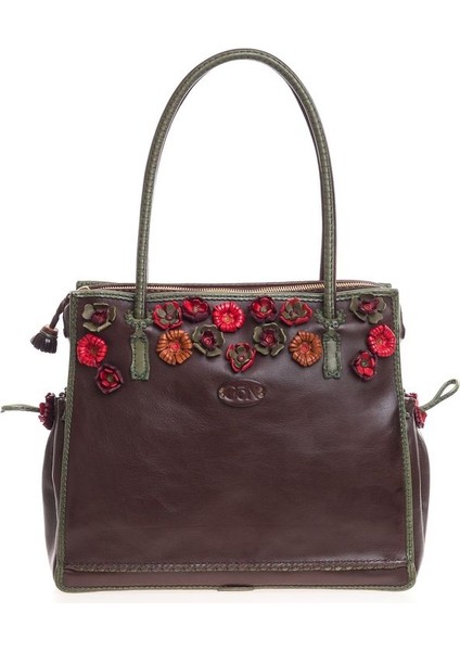 Lase Kahve Deri/yeşil Kadın Omuz Çantası 76 Lase