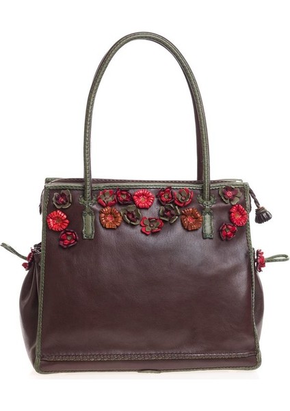 Lase Kahve Deri/yeşil Kadın Omuz Çantası 76 Lase modelleri