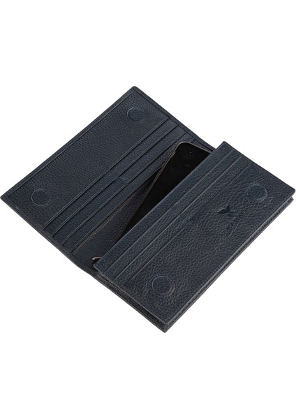 Karali Deri Deri Unisex Portföy Cüzdanı Lacivert BC423-04