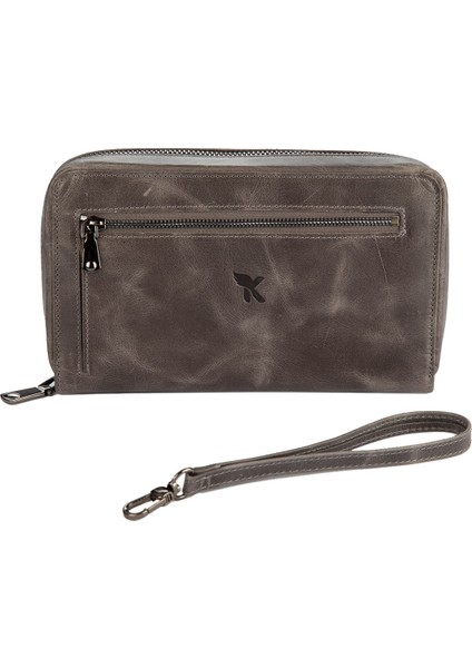 Karali Deri Portföy Cüzdanı Crazy Gri BC419-09