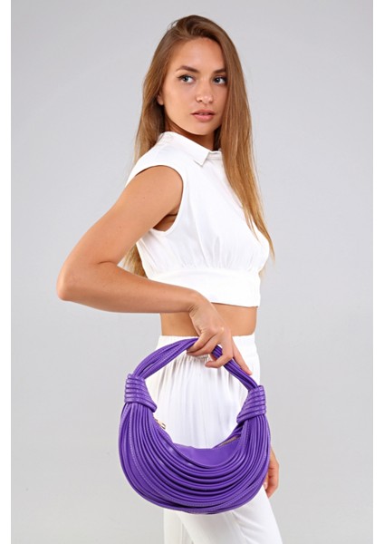 Mor Biye Tasarım Detaylı Kadın Omuz Çantası