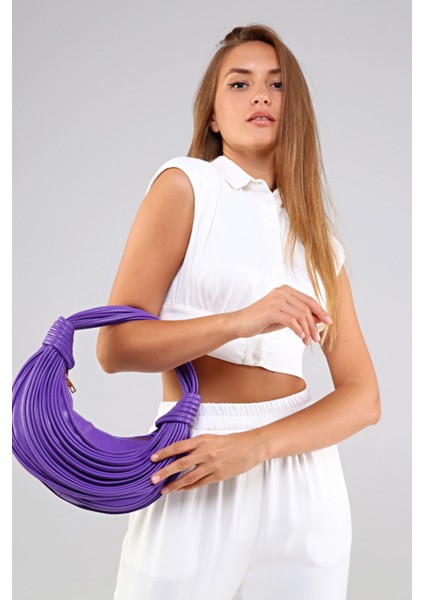 Mor Biye Tasarım Detaylı Kadın Omuz Çantası modelleri