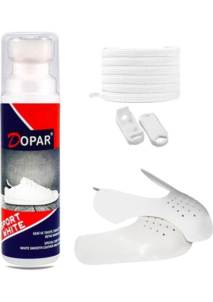 Starter Kit - Bez Deri Beyaz Spor Ayakkabı Boyası + Ayakkabı Kırışıklık Önleyici+ Tak Bırak Bağcık